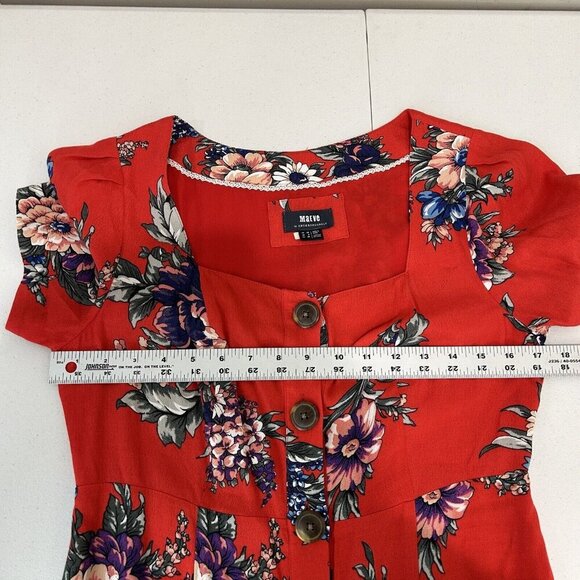 Maeve Anthro Womens Dress 6 Red Caldwell Buttondown Midi Cottagecore Prairie - Picture 5 of 13